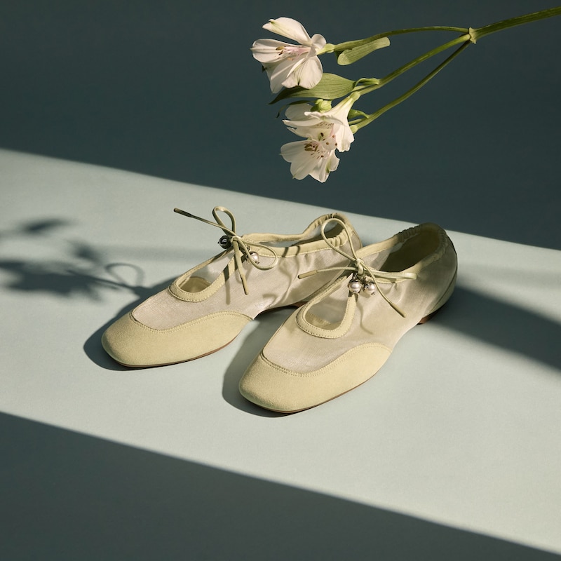 Square-Toe Organza Sneakerinas (Ciara), Matcha, EU37.5 | VIVAIA