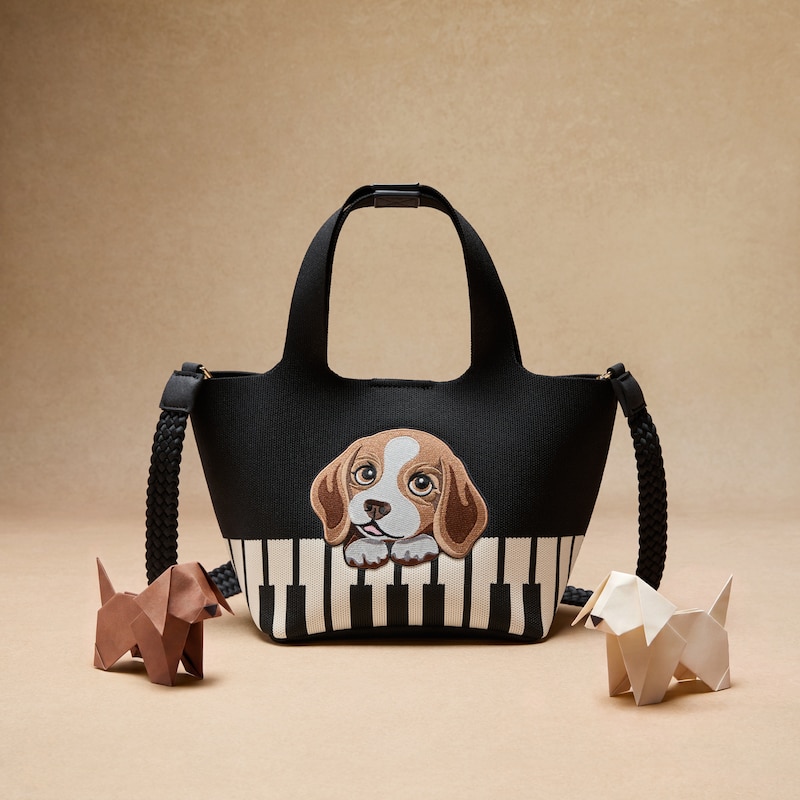 The Mini Tote (Anita), Black & Light Apricot - Piano Beagles, one-size | VIVAIA