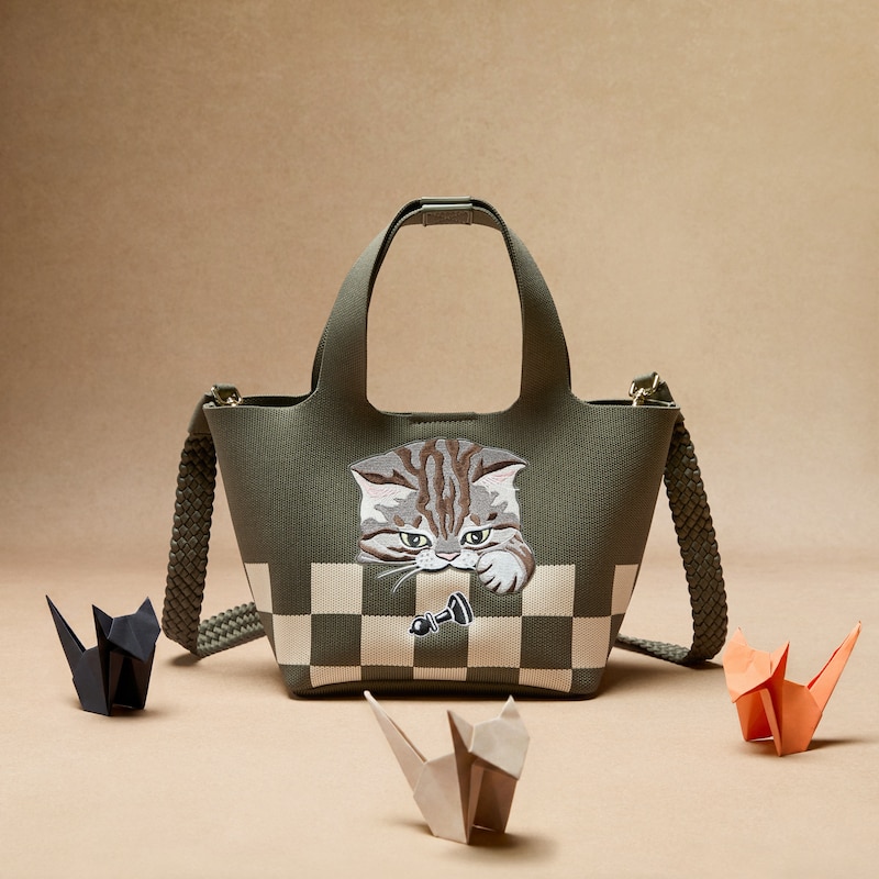 The Mini Tote (Anita), Army Green - Checker Board Cat, one-size | VIVAIA