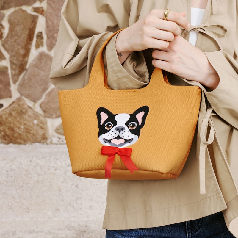 The Mini Tote (Anita), Ginger Yellow - French Bulldogs, one-size | VIVAIA