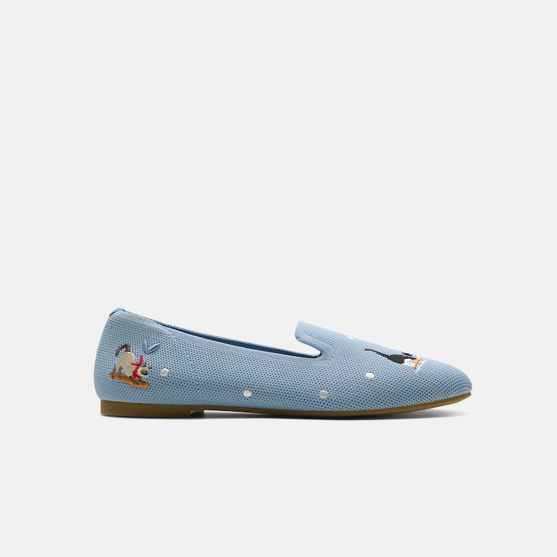 Round-Toe Embroidered Loafers (Audrey), SMOKY BLUE - SKIING CATS, EU39 | VIVAIA