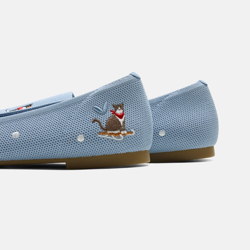 Round-Toe Embroidered Loafers (Audrey), SMOKY BLUE - SKIING CATS, EU39 | VIVAIA