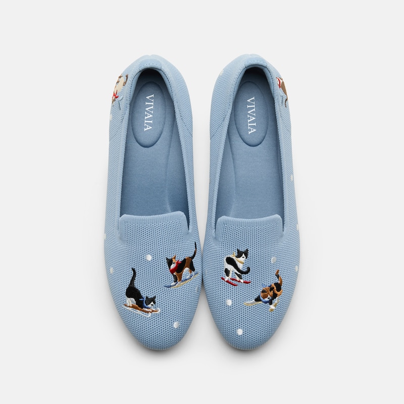 Round-Toe Embroidered Loafers (Audrey), SMOKY BLUE - SKIING CATS, EU39 | VIVAIA