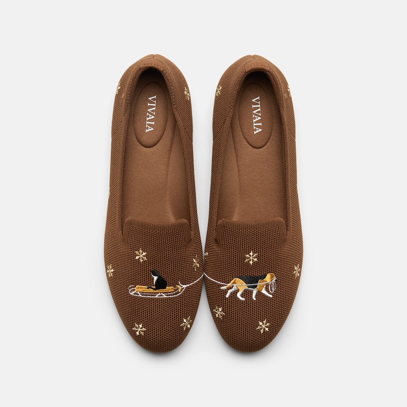 Round-Toe Embroidered Loafers (Audrey), TAWNY - BEAGLE SLED, EU35 | VIVAIA