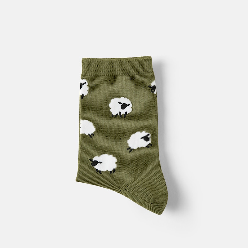 1 Pair Animal Jacquard Crew Socks (Aubrey), OLIVE DRAB - BLACKNOSE SHEEP, one-size | VIVAIA