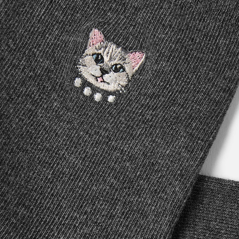 1 Pair Animal Jacquard Crew Socks (Aubrey), RICH GREY - SILVER BRITISH CAT, one-size | VIVAIA