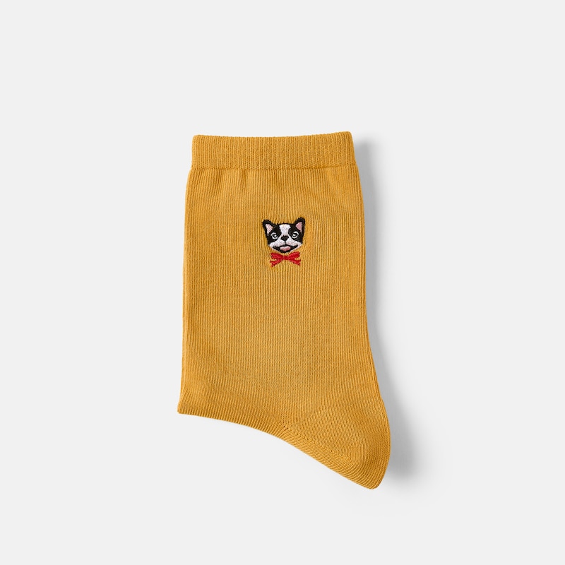 1 Pair Animal Jacquard Crew Socks (Aubrey), GINGER YELLOW - FRENCH BULLDOGS, one-size | VIVAIA