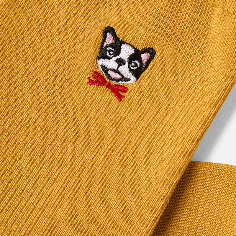 1 Pair Animal Jacquard Crew Socks (Aubrey), GINGER YELLOW - FRENCH BULLDOGS, one-size | VIVAIA