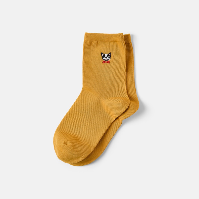 1 Pair Animal Jacquard Crew Socks (Aubrey), GINGER YELLOW - FRENCH BULLDOGS, one-size | VIVAIA