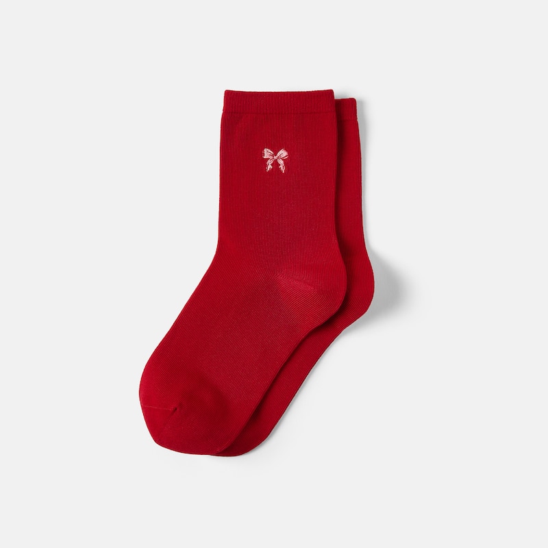 1 Pair Animal Jacquard Crew Socks (Aubrey), RUBY RED - VINTAGE BOW, one-size | VIVAIA