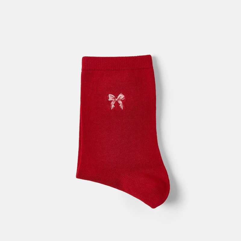 1 Pair Animal Jacquard Crew Socks (Aubrey), RUBY RED - VINTAGE BOW, one-size | VIVAIA