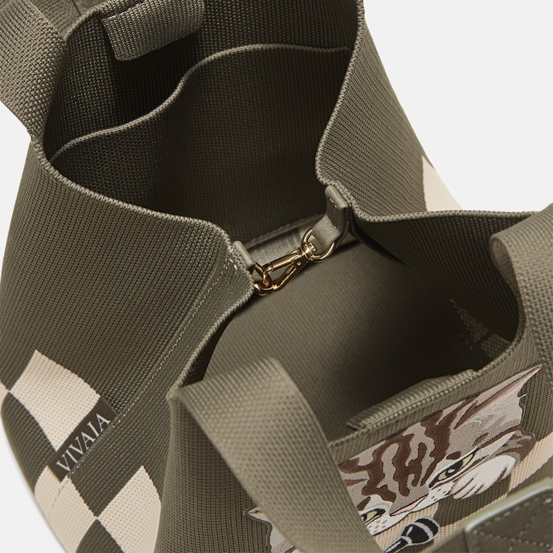 The Mini Tote (Anita), Army Green - Checker Board Cat, one-size | VIVAIA