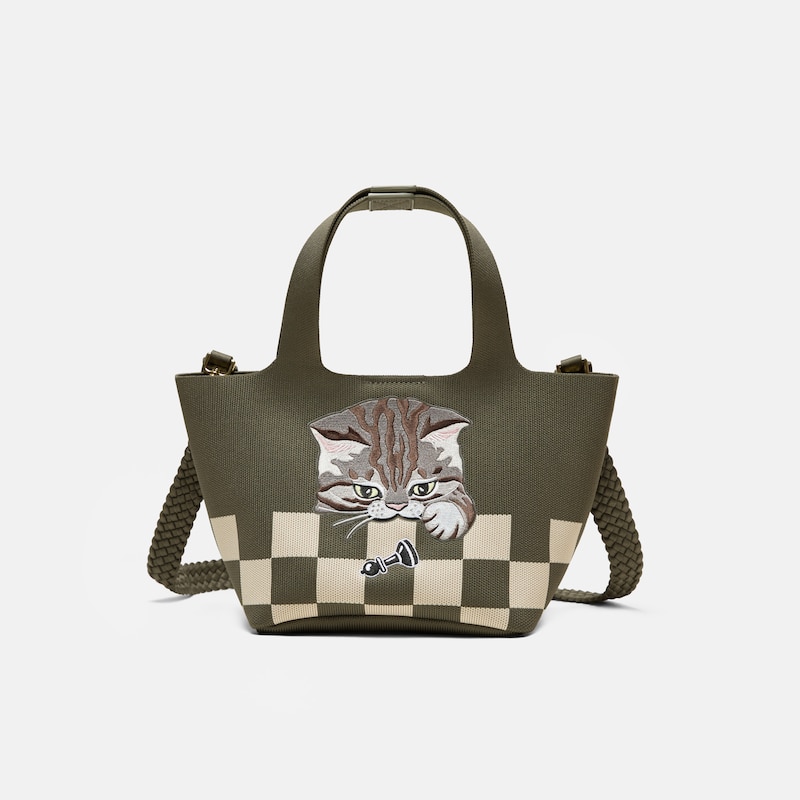 The Mini Tote (Anita), Army Green - Checker Board Cat, one-size | VIVAIA