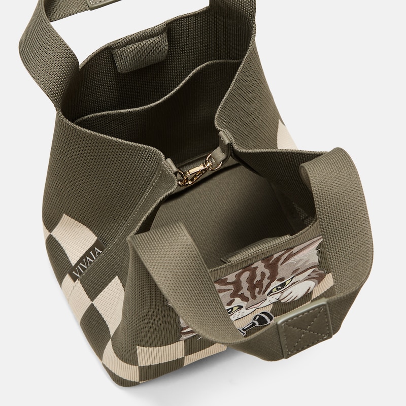 The Mini Tote (Anita), Army Green - Checker Board Cat, one-size | VIVAIA