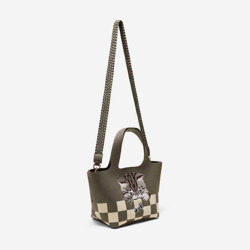 The Mini Tote (Anita), Army Green - Checker Board Cat, one-size | VIVAIA