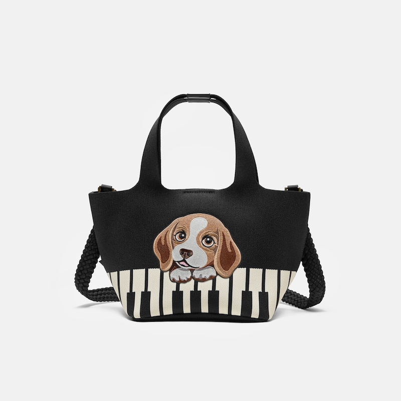 The Mini Tote (Anita), Black & Light Apricot - Piano Beagles, one-size | VIVAIA