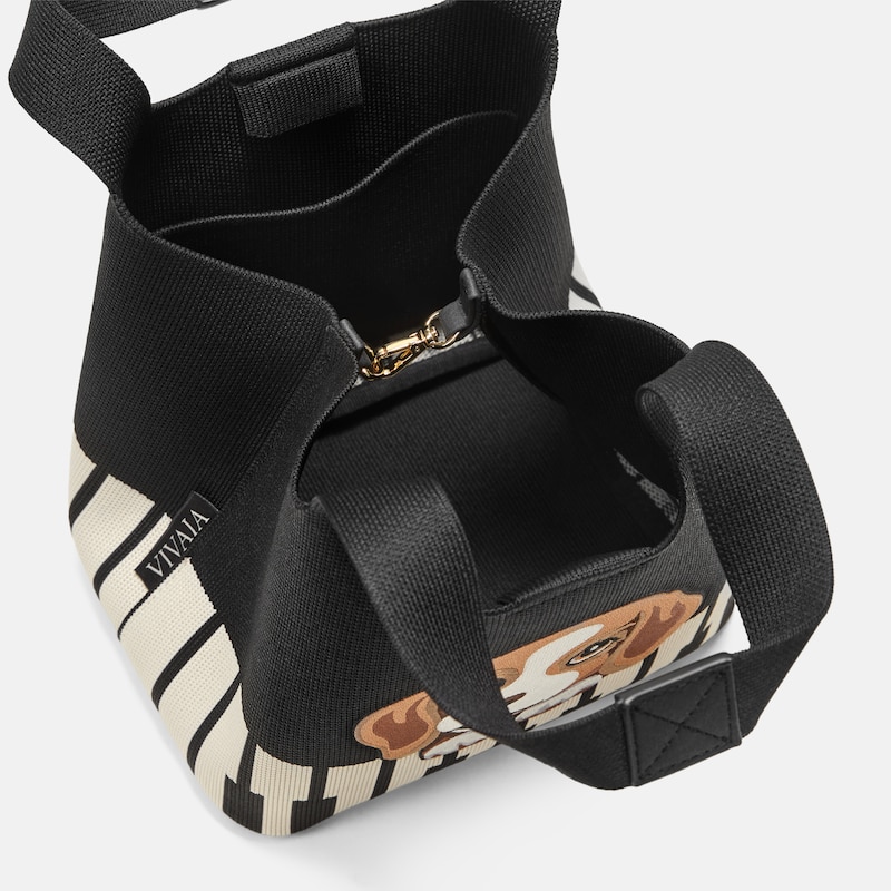 The Mini Tote (Anita), Black & Light Apricot - Piano Beagles, one-size | VIVAIA