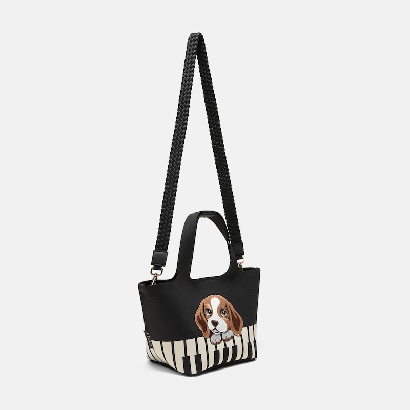 The Mini Tote (Anita), Black & Light Apricot - Piano Beagles, one-size | VIVAIA
