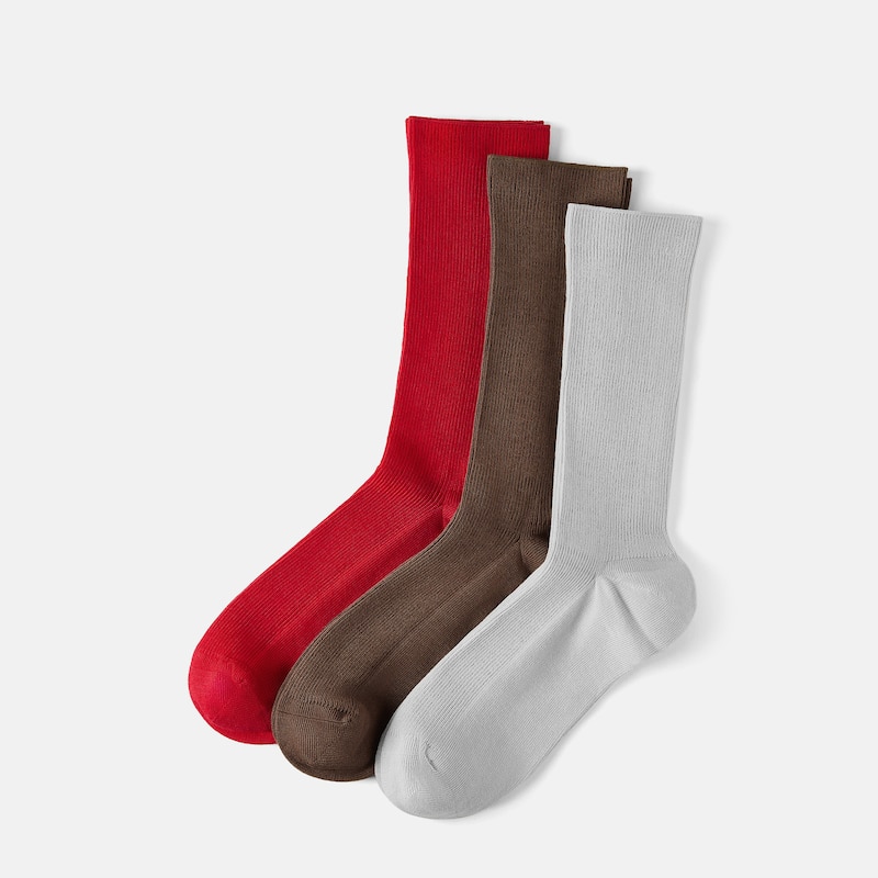 3-Pair Slouch Crew Socks (Keena), CARMINE + TAWNY + LIGHT GREY, one-size | VIVAIA