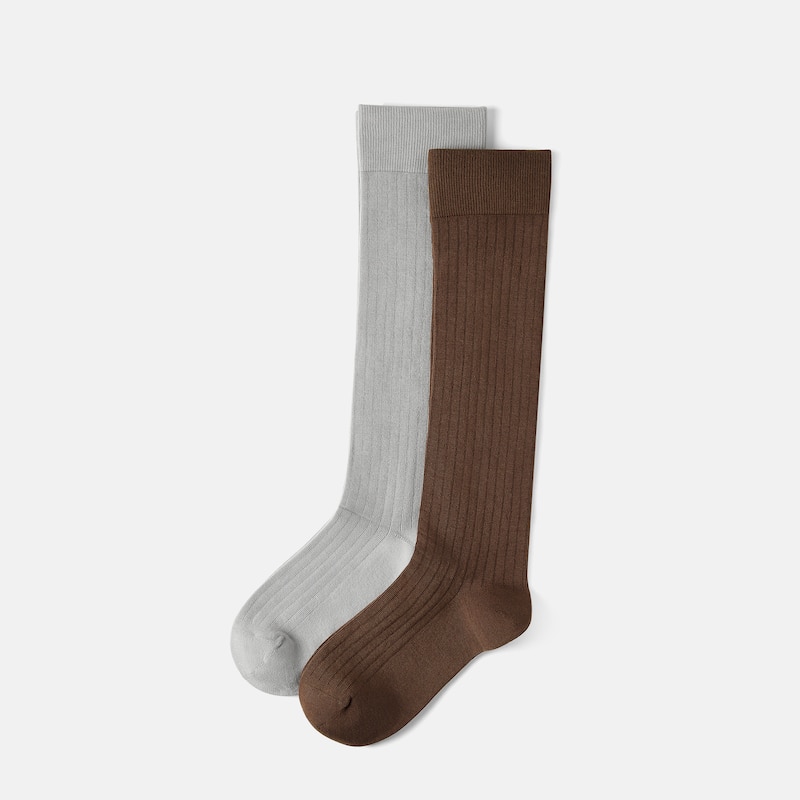 2-Pair Over-the-Calf Ribbed Socks (Luis), LIGHT GREY + TAWNY, one-size | VIVAIA