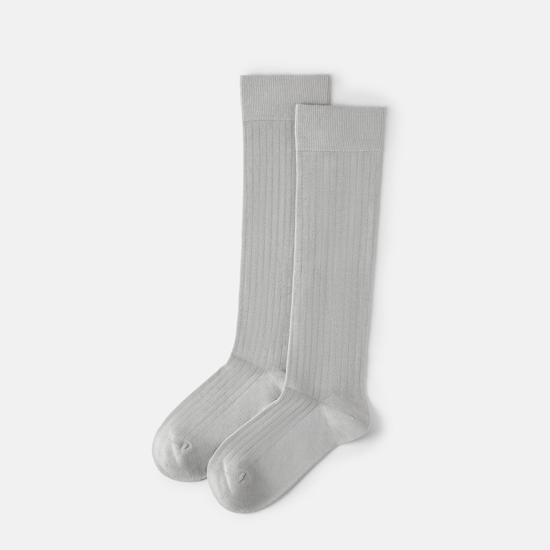 2-Pair Over-the-Calf Ribbed Socks (Luis), LIGHT GREY + TAWNY, one-size | VIVAIA