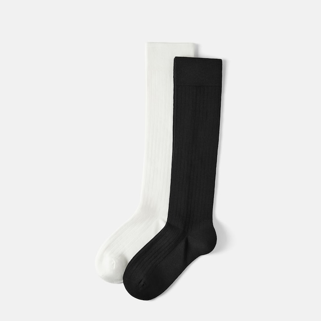 2-Pair Over-the-Calf Ribbed Socks (Luis) - White + Black