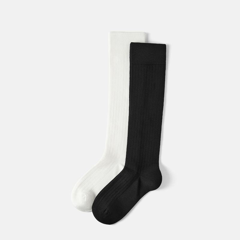 2-Pair Over-the-Calf Ribbed Socks (Luis), WHITE + BLACK, one-size | VIVAIA