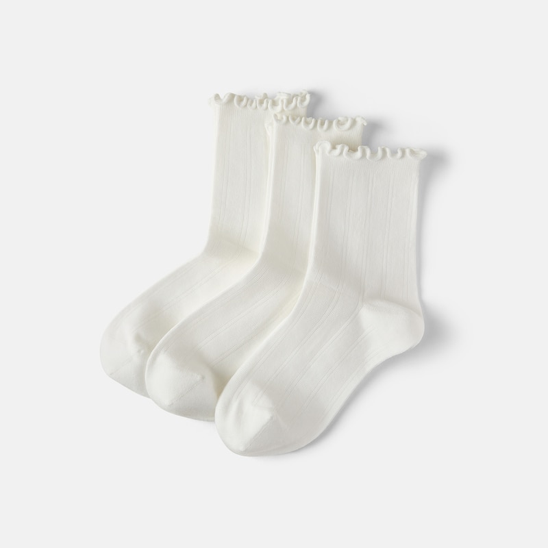 3-Pair Ruffle Crew Socks (Marion), White, one-size | VIVAIA