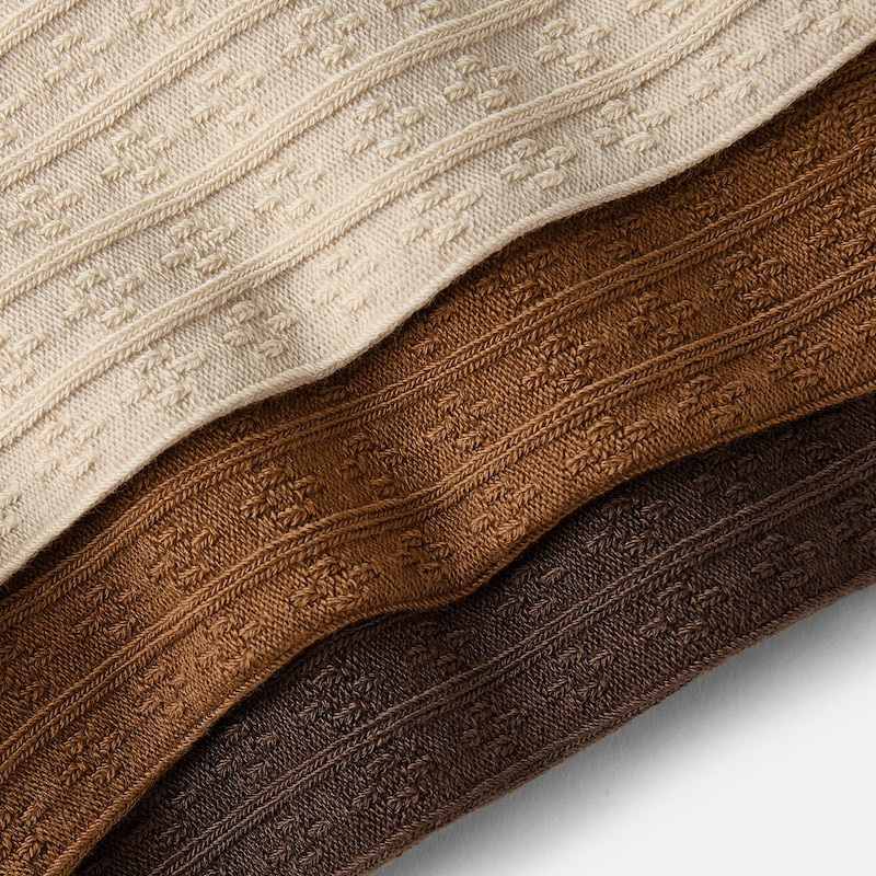 3-Pair Ribbed Texture Crew Socks (Vincie), ALMOND + DARK CARAMEL + TAWNY, one-size | VIVAIA