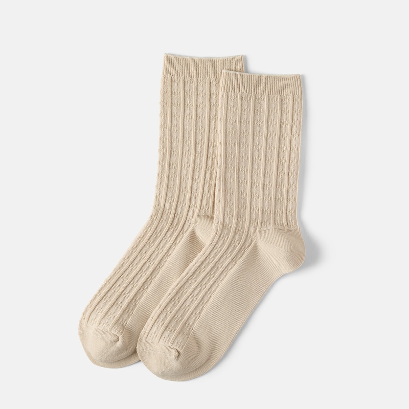 3-Pair Ribbed Texture Crew Socks (Vincie), ALMOND + DARK CARAMEL + TAWNY, one-size | VIVAIA