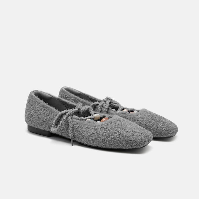 Square-Toe Lace-Up Mary Janes (Miley) - Rich Grey