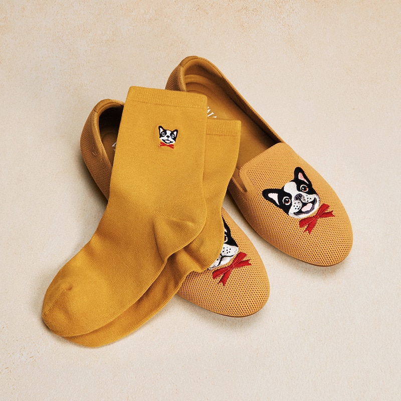 1 Pair Animal Jacquard Crew Socks (Aubrey), GINGER YELLOW - FRENCH BULLDOGS, one-size | VIVAIA