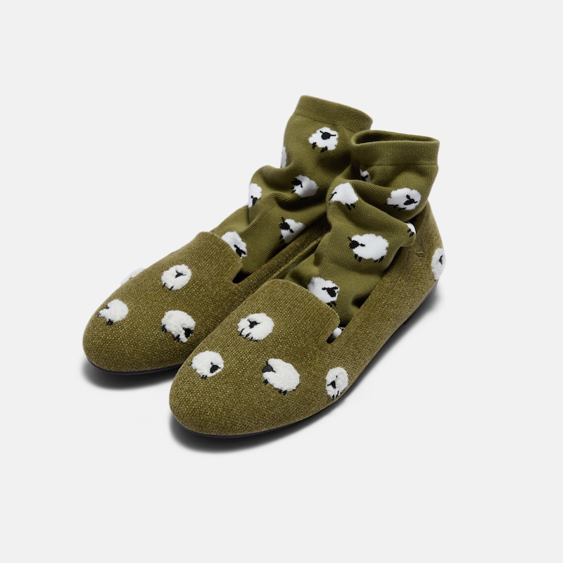 Round-Toe Embroidered Loafers (Audrey), OLIVE DRAB - BLACKNOSE SHEEP, EU37 | VIVAIA