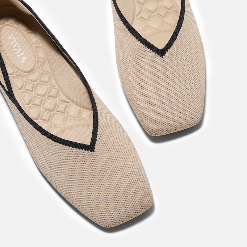 Square-Toe Flats (Maro), Almond & Black, EU38 | VIVAIA