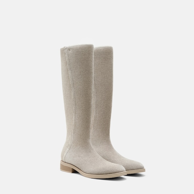 Square-Toe Knee-High Boots (Aida) - Vintage Khaki
