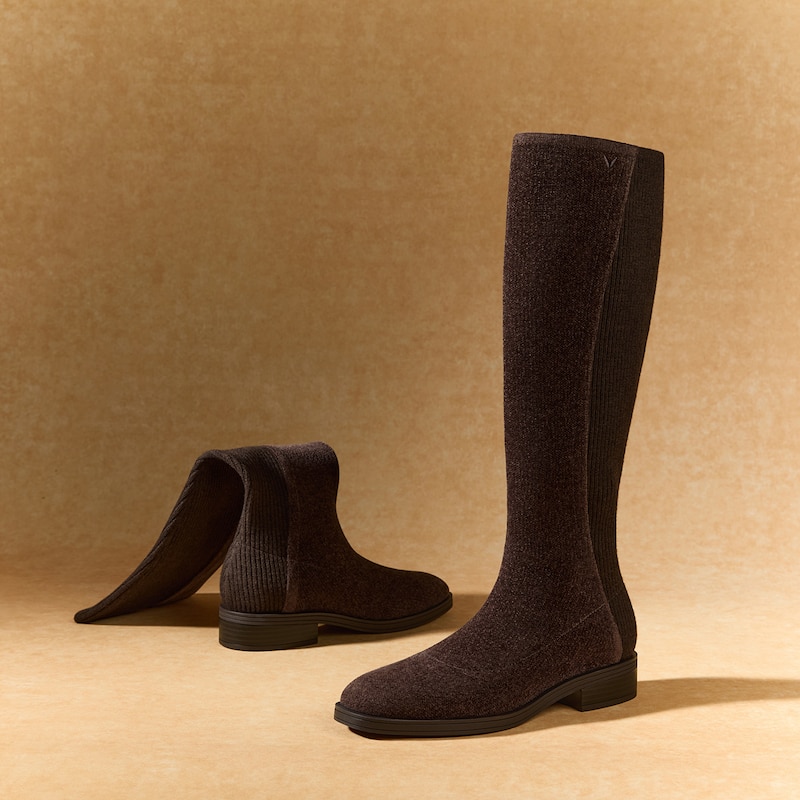 Square-Toe Knee-High Boots (Aida), Dark Chocolate, EU37 | VIVAIA