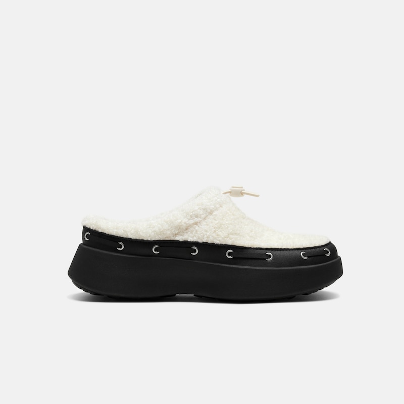 Round-Toe Fuzzy Platform Mules (Tobi), CREAM & BLACK, EU39 | VIVAIA