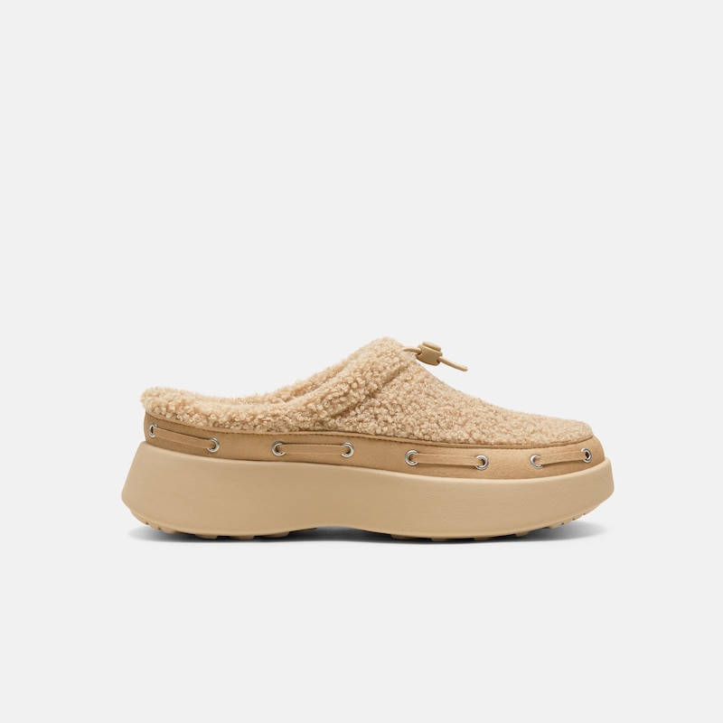 Round-Toe Fuzzy Platform Mules (Tobi), Latte, EU39 | VIVAIA