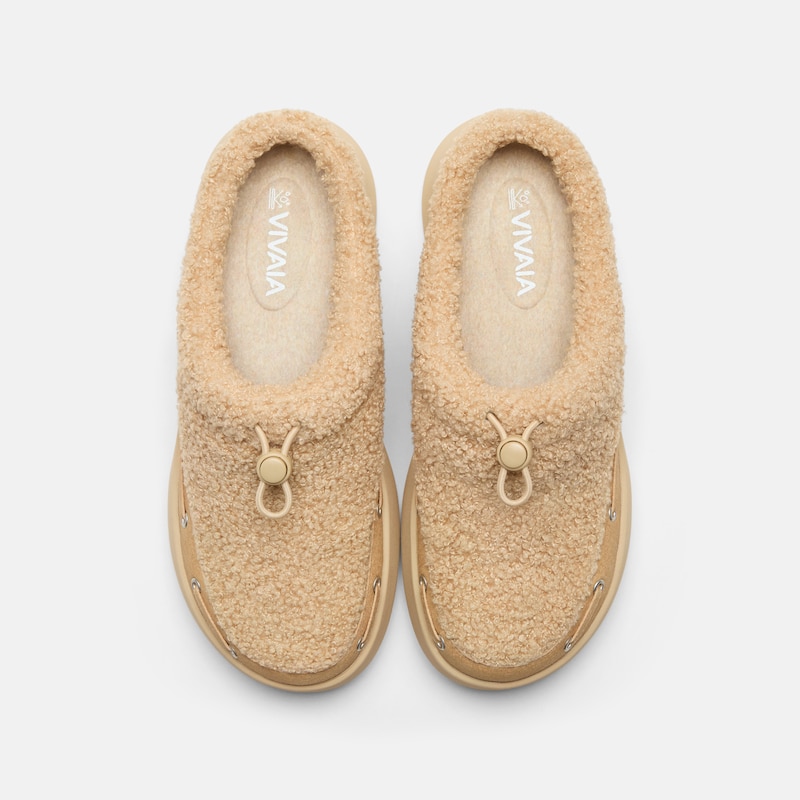 Round-Toe Fuzzy Platform Mules (Tobi), Latte, EU39 | VIVAIA