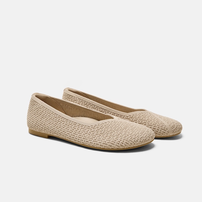 Wide Toe Knit Box Flats (Tia) - Almond