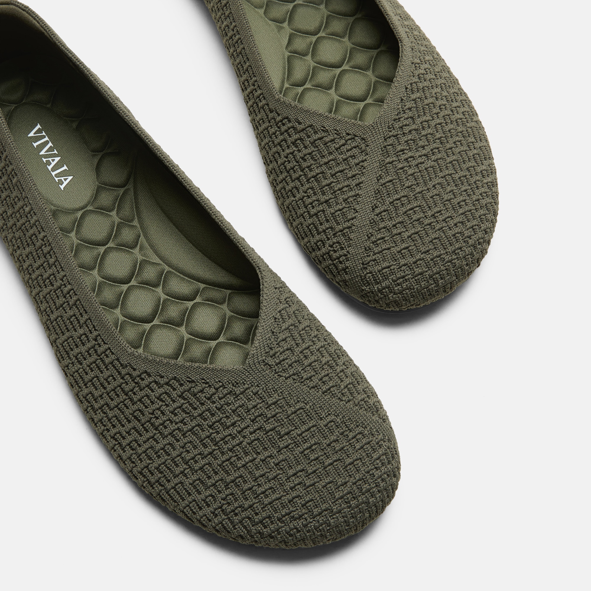 Wide Toe Knit Box Flats (Tia), Burnt Olive, EU35 | VIVAIA