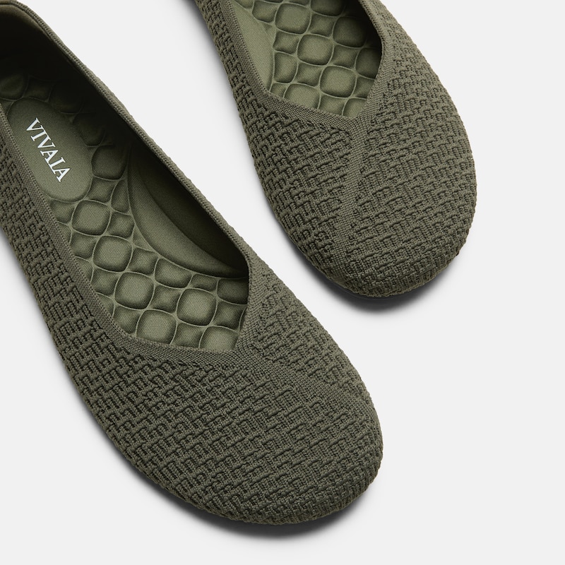 Wide Toe Knit Box Flats (Tia), Burnt Olive, EU37.5 | VIVAIA