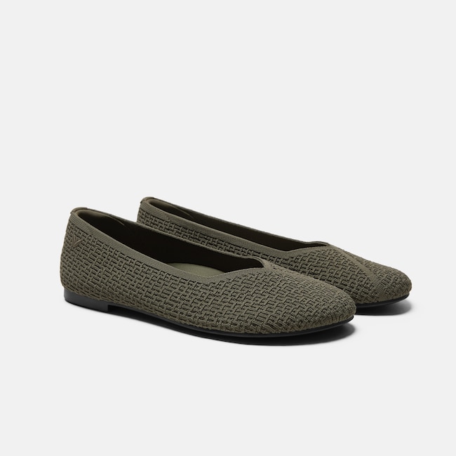 Wide Toe Knit Box Flats (Tia) - Burnt Olive
