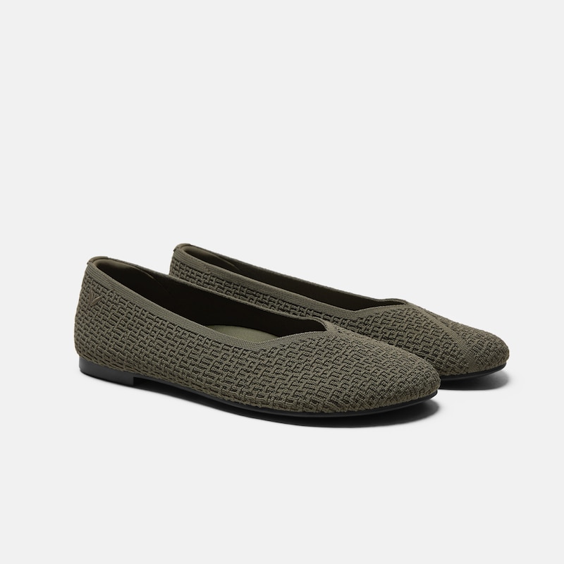 Wide Toe Knit Box Flats (Tia), Burnt Olive, EU37.5 | VIVAIA
