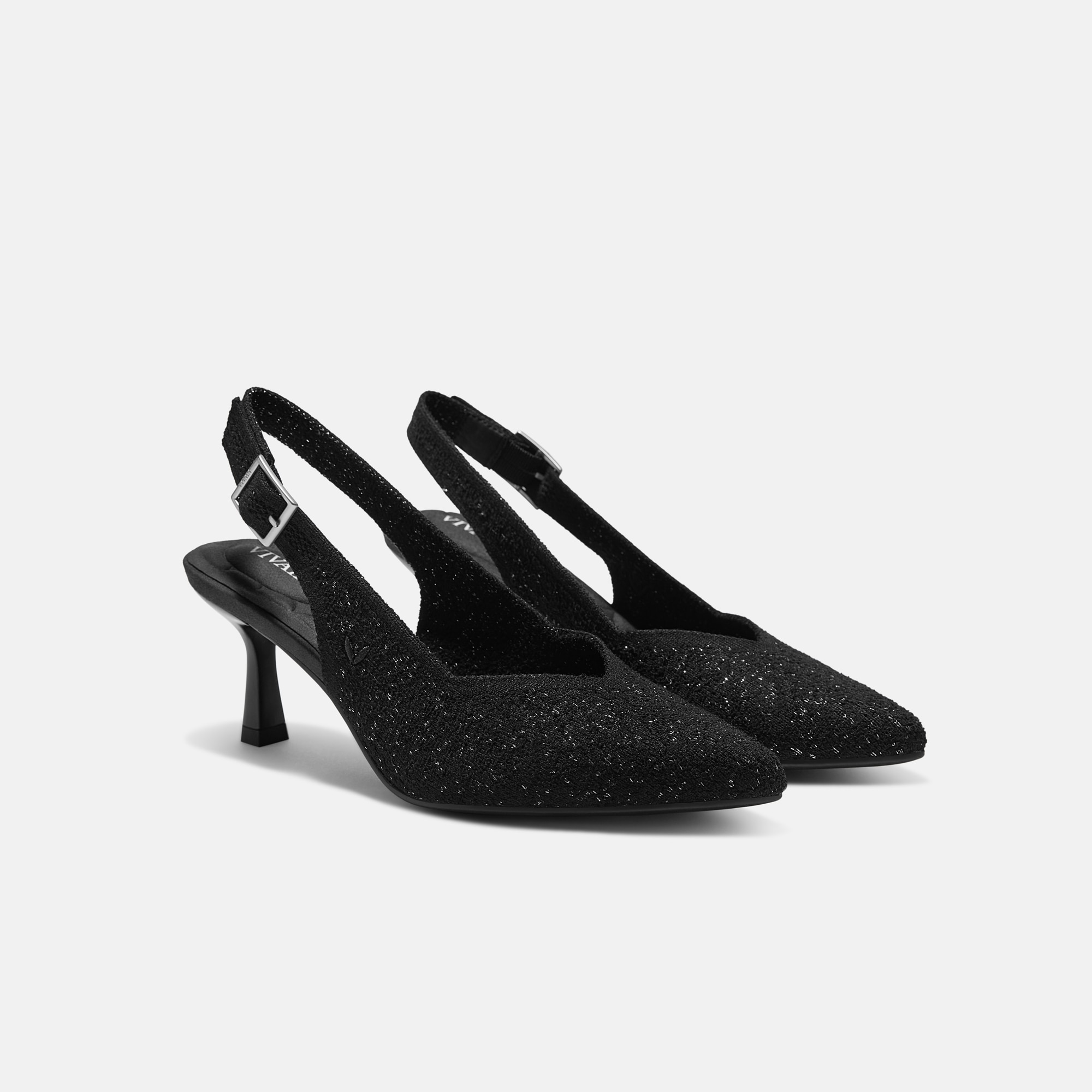 Pointed-Toe Slingback Heels (Addison) - Silver Black