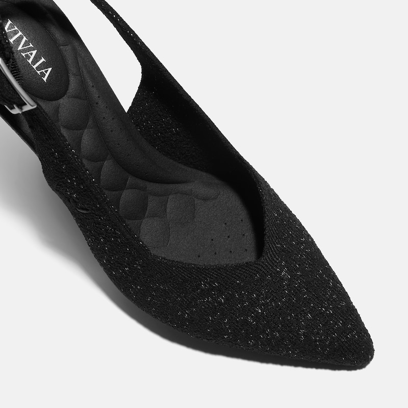 Pointed-Toe Slingback Heels (Addison), Silver Black, EU37.5 | VIVAIA