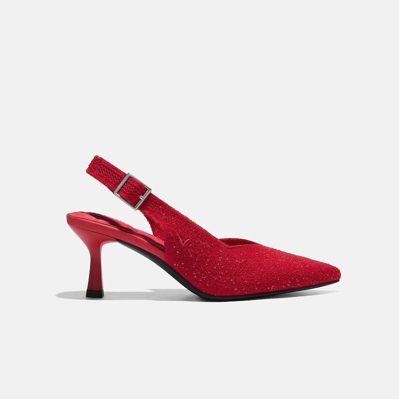 Pointed-Toe Slingback Heels (Addison), Silver Hibiscus, EU43 | VIVAIA