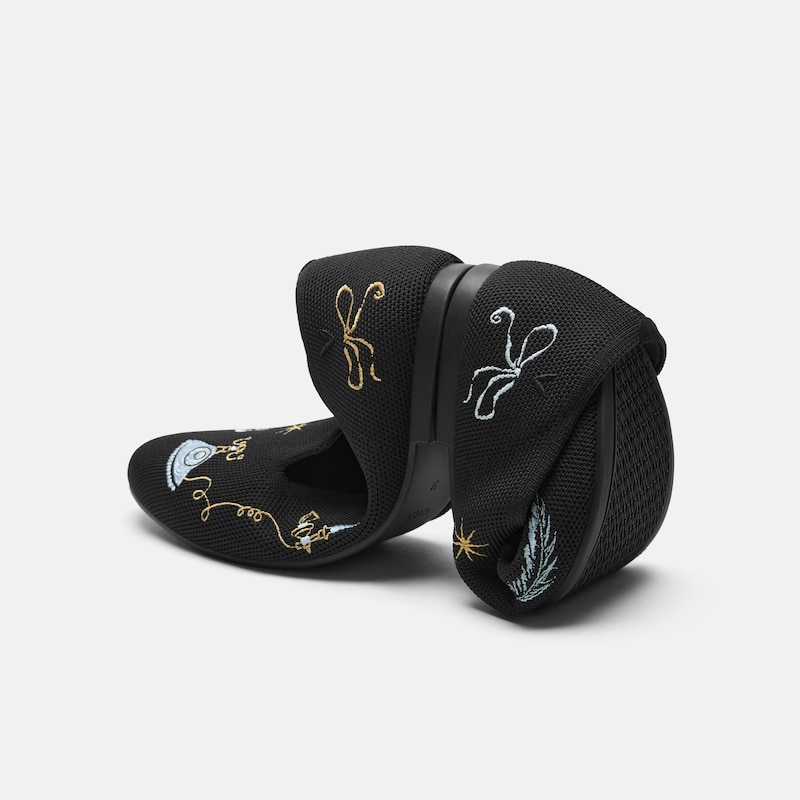 Round-Toe Embroidered Loafers (Audrey), Black - Vintage Element, EU40 | VIVAIA