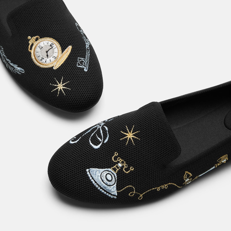 Round-Toe Embroidered Loafers (Audrey), Black - Vintage Element, EU40 | VIVAIA