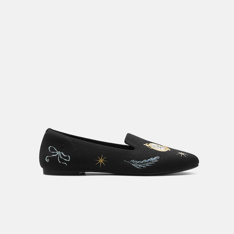 Round-Toe Embroidered Loafers (Audrey), Black - Vintage Element, EU40 | VIVAIA